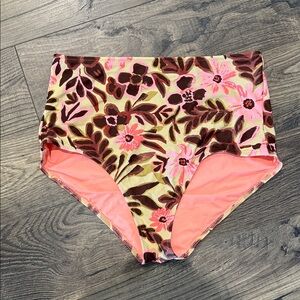 Aerie High-Waist Floral Bikini Bottoms in Pink and Brown